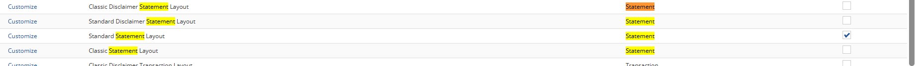 Statement layout options list